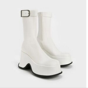 Charles & Keith White Carlisle Platform Gogo Boots, EU 38, US 7.5